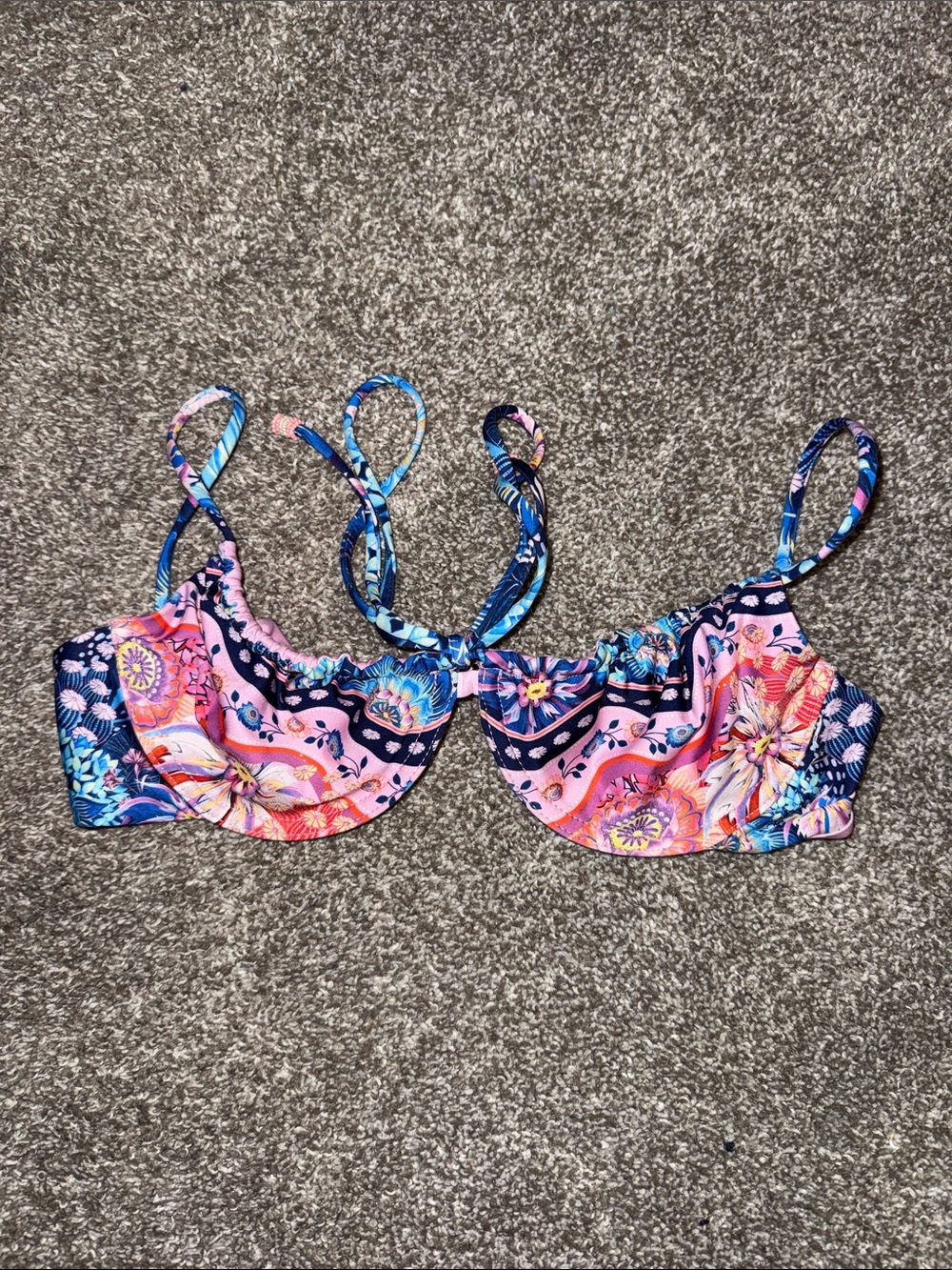 Agua Bendita Pink and Blue Floral Bikini Top